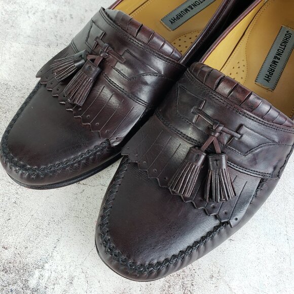 Johnston & Murphy Men\'s Tassel Dress Loafers Shoes size 10.5W Ox Blood Burgundy